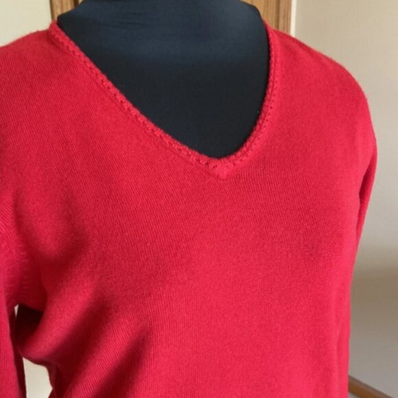 Basic Editions Red V Neck Sweater Medium - Picture 2 of 8